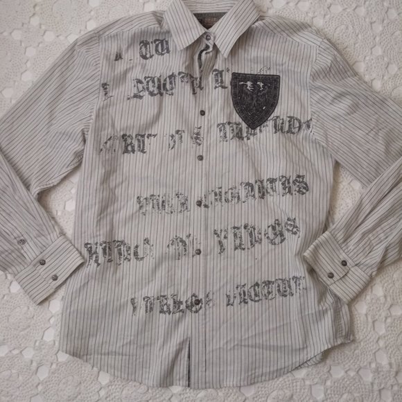 Roar Other - Roar Button Down Casuall Shirt Screen Print Embroidered Crest White Gray 2XL Men